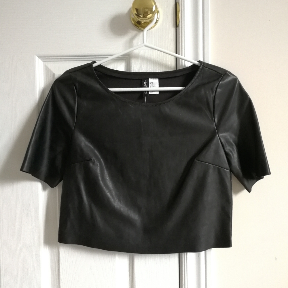 Divided faux leather (pleather) cropped top